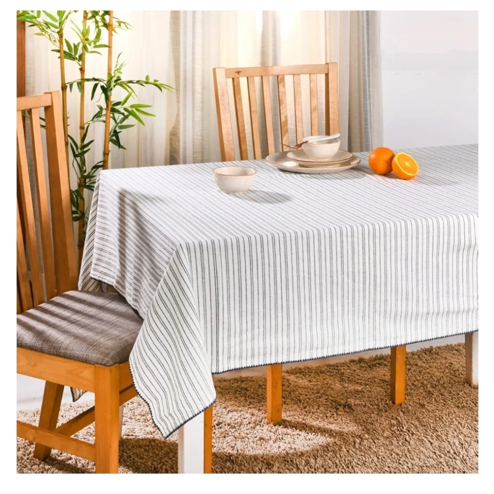 Striped White and Gray Tablecloth 60"x60"